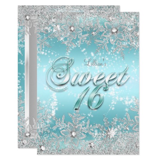 sweet 16 winter wonderland blue teal snowflake invitation zazzle com