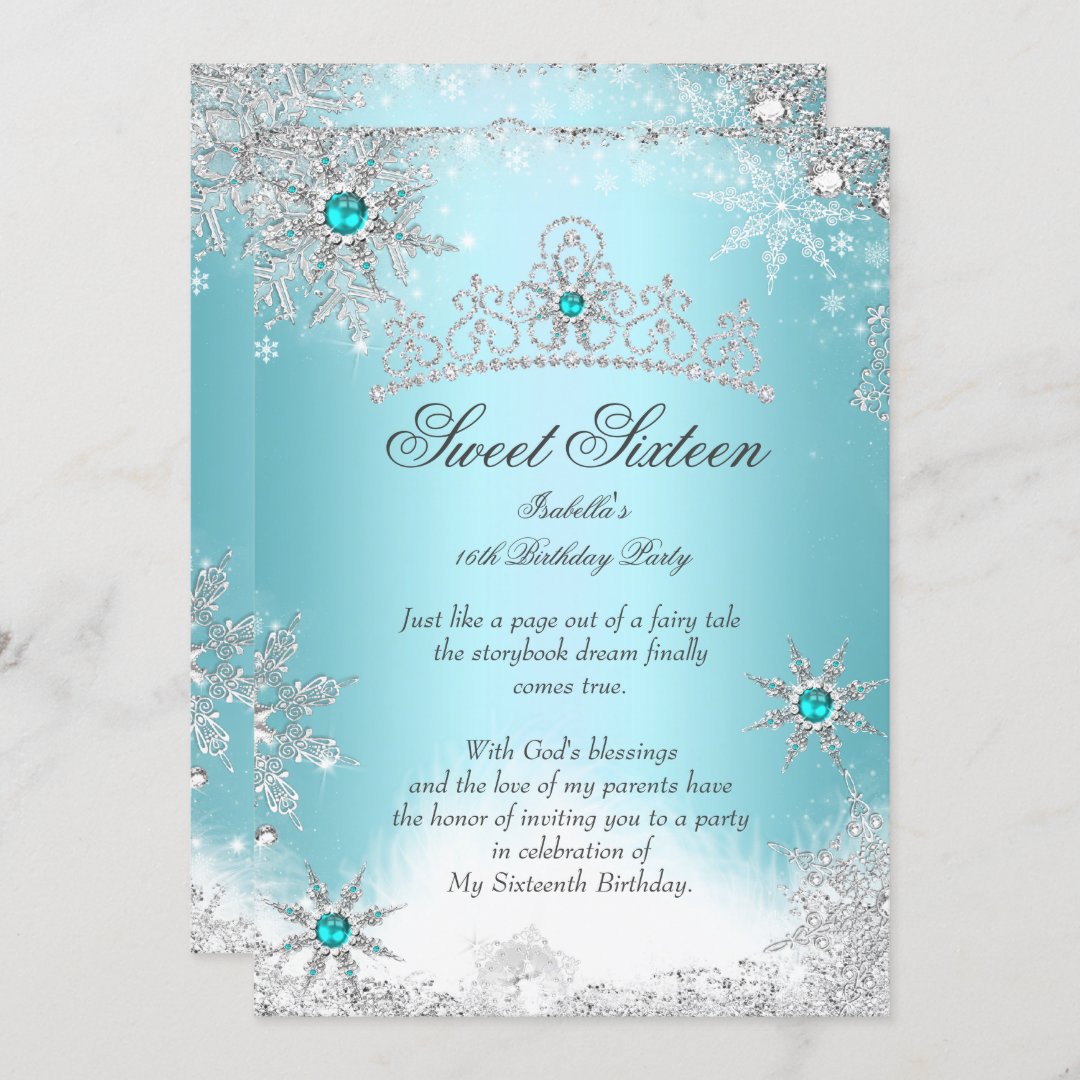 Sweet 16 Winter Wonderland Silver Blue Invitation | Zazzle