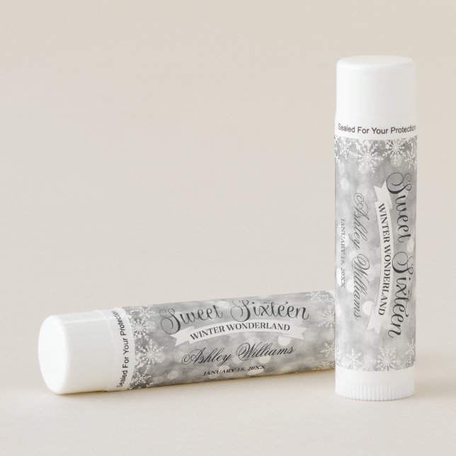 Sweet 16 Winter Wonderland Silver Glitter Lights Lip Balm (Front)