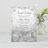 Sweet 16 Winter Wonderland Silver Snowflakes Invitation (Standing Front)