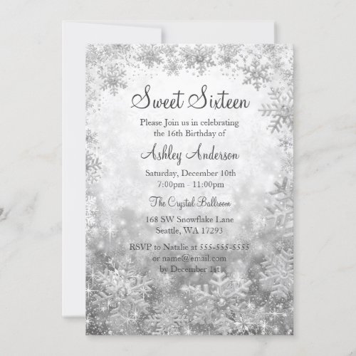 Sweet 16 Winter Wonderland Silver Snowflakes Invitation