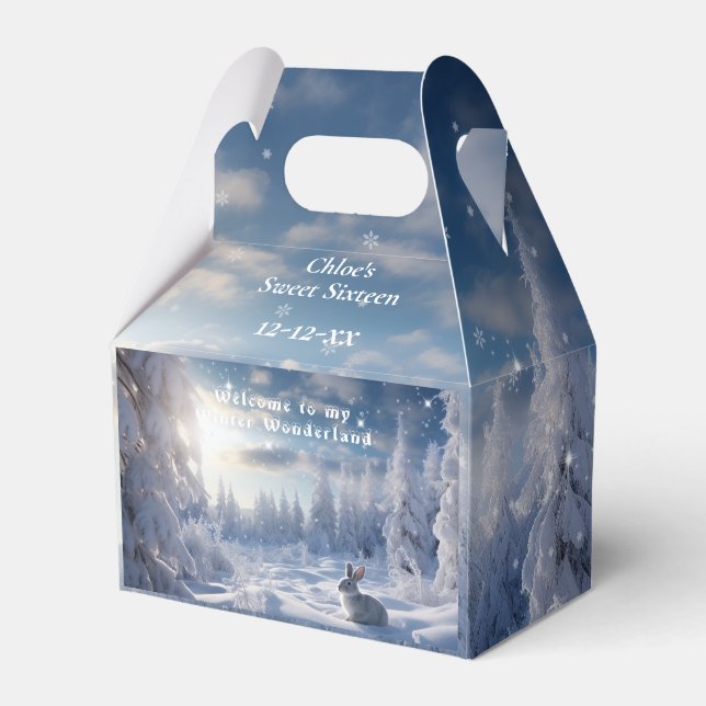 Sweet 16 Winter Wonderland Snow Bunny Forest   Favor Boxes (Front Side)