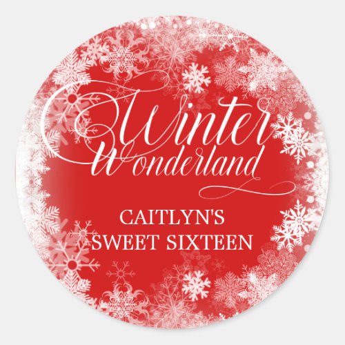 Sweet 16 Winter Wonderland Snowflake Favor Classic Round Sticker