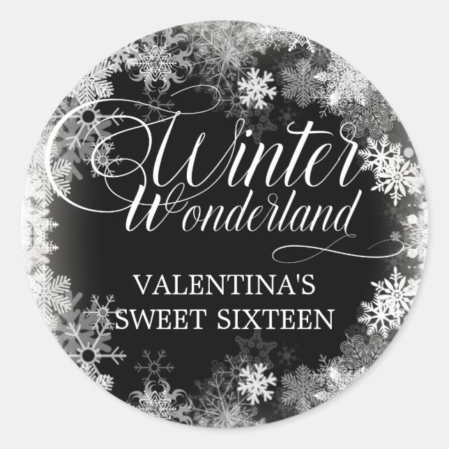 Sweet 16 Winter Wonderland Snowflake Favor Classic Round Sticker (Front)