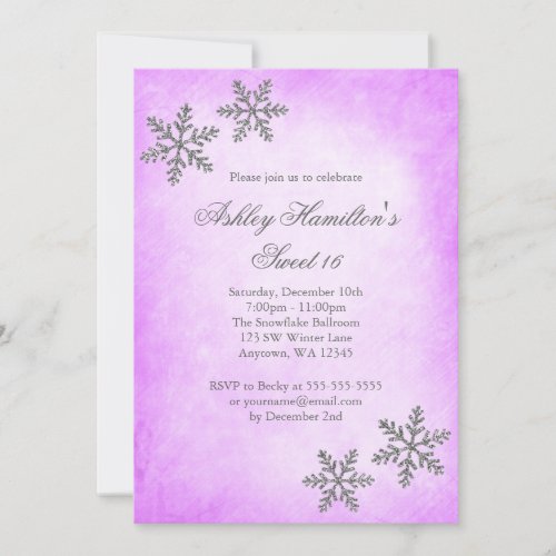 Sweet 16 Winter Wonderland Snowflakes Purple Announcement