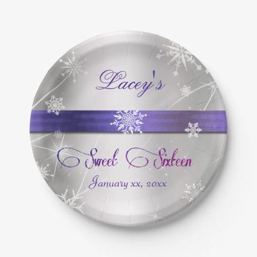 Sweet 16 Winter Wonderland Snowflakes Silver Paper Plates