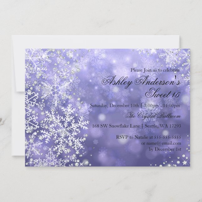 Sweet 16 Winter Wonderland Sparkle Snowflakes Invitation (Front)