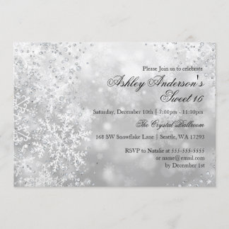 Sweet 16 Winter Wonderland Sparkle Snowflakes Invitation