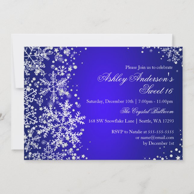 Sweet 16 Winter Wonderland Sparkle Snowflakes Invitation (Front)