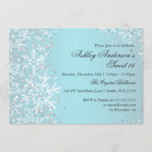 Sweet 16 Winter Wonderland Sparkle Snowflakes Invitation