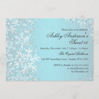 Sweet 16 Winter Wonderland Sparkle Snowflakes Invitation