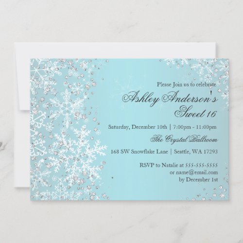 Sweet 16 Winter Wonderland Sparkle Snowflakes Invitation