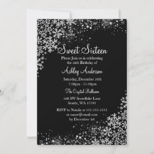 Sweet 16 Winter Wonderland Sparkle Snowflakes Invitation