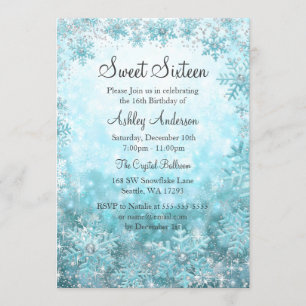 Sweet 16 Winter Wonderland Sparkle Snowflakes Invitation