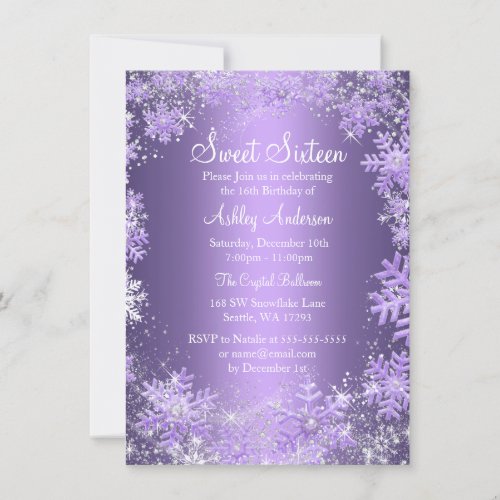 Sweet 16 Winter Wonderland Sparkle Snowflakes Invitation