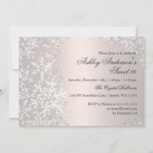 Sweet 16 Winter Wonderland Sparkle Snowflakes Invitation