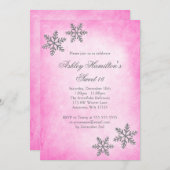 Sweet 16 Winter Wonderland Sparkle Snowflakes Pink Invitation (Front/Back)