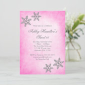 Sweet 16 Winter Wonderland Sparkle Snowflakes Pink Invitation (Standing Front)