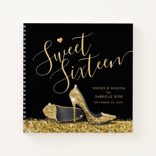 Sweet 16 Wishes Advice Black Gold Guest Book