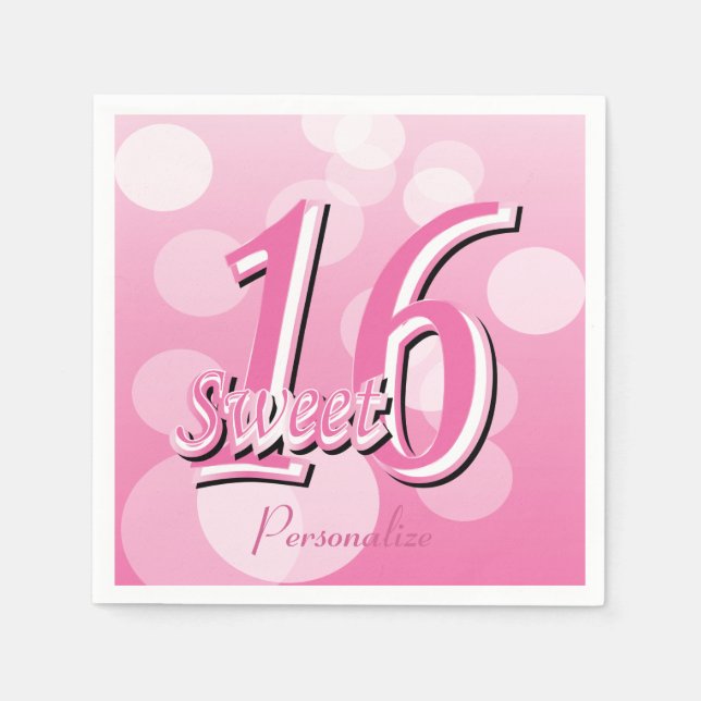 Sweet 16 Word Art | 16th Birthday Napkins (Front)