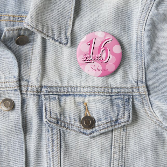 Sweet 16 Word Art | 16th Birthday Pinback Button (In Situ)