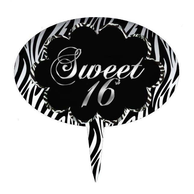 Sweet 16 Zebra Black White For Cake Cake Topper (Front)