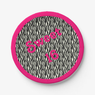 Sweet 16 Zebra Print w/ Pink Border Paper Plates