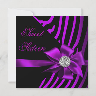Sweet 16 Zebra Purple Pink Silver Black Party Invitation