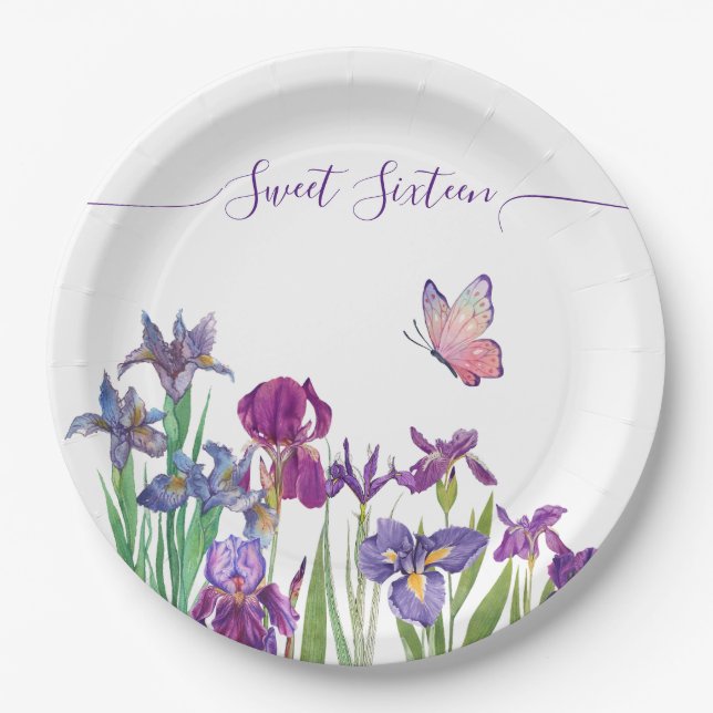 Sweet 16script floral Birthday Party  Paper Plates (Front)