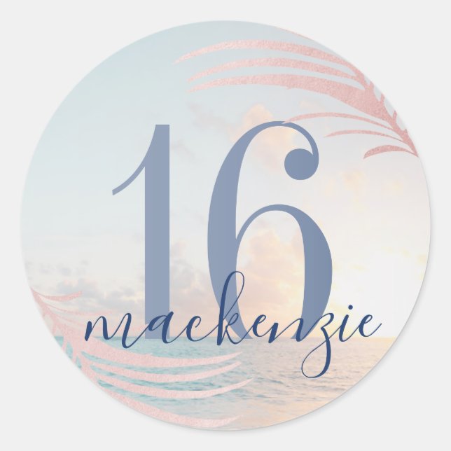 Sweet 16th Beach Birthday Party Favor Classic Round Sticker (Front)
