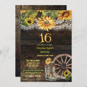 Sweet 16th Birthday Barn Wood Sunflowers Lace Invi Invitation