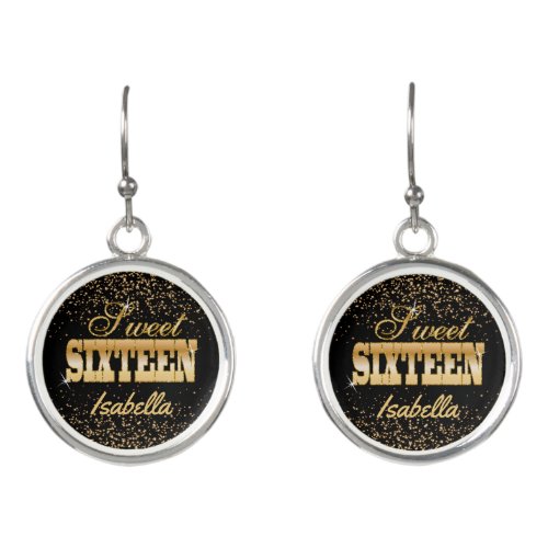 Sweet 16th Birthday  Black and Gold  Earrings