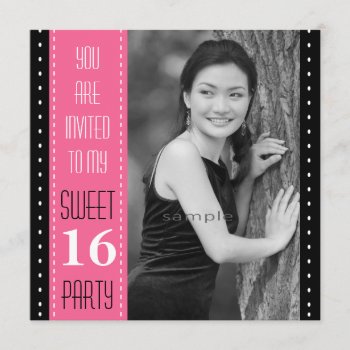 Sweet 16th Birthday Black Pink Large Photo Invitation by PartyHearty at Zazzle
