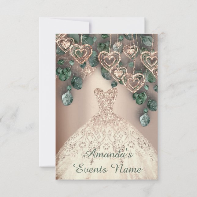 Sweet 16th Birthday BRIDAL Dress  ROSE Gold Mint Invitation (Back)