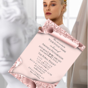 Sweet 16th Birthday Bridal Shower 3D Pink Rose Invitation