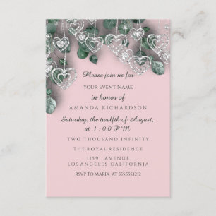 Sweet 16th Birthday BRIDAL Shower  Hearts Silver Invitation