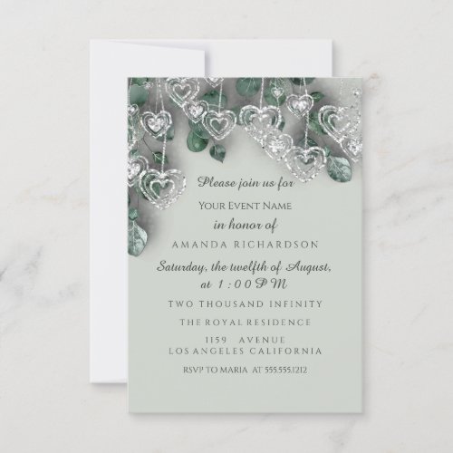 Sweet 16th Birthday BRIDAL Shower ROSE Silver Mint Invitation