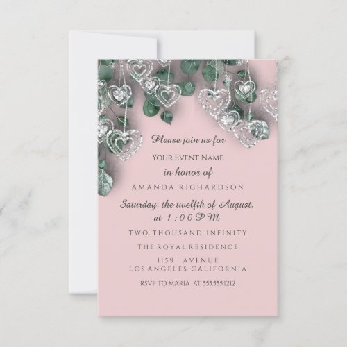 Sweet 16th Birthday BRIDAL Shower ROSE Silver Pink Invitation