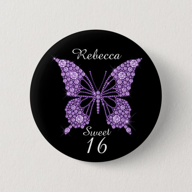 Sweet 16th Birthday Butterfly Personalized Button (Front)