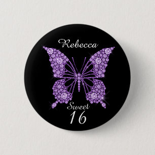 Sweet 16th Birthday Butterfly Personalized Button