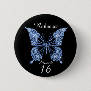 Sweet 16th Birthday Butterfly Personalized Pinback Button