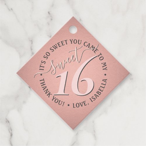 Sweet 16th Birthday Elegant Thank You Pink Party Favor Tags