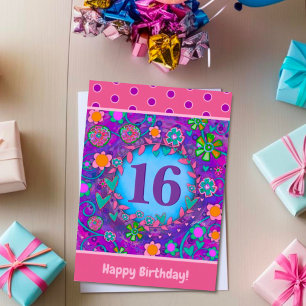 Sweet 16th Birthday Floral Purple Inspirivity Card