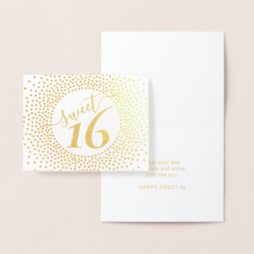 Sweet 16th Birthday Glittery Confetti Script Gold Foil Card