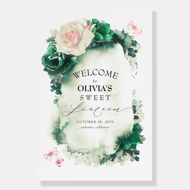 Sweet 16th Birthday Green Pink Welcome Sign (Front)