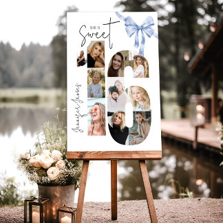 Sweet 16th Birthday Number Photo Collage Blue Bow Foam Board