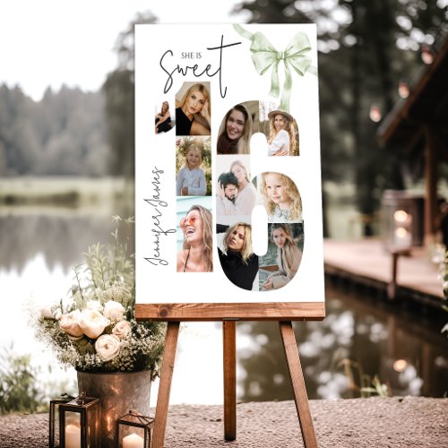 Sweet 16th Birthday Number Photo Collage Green Bow Foam Board