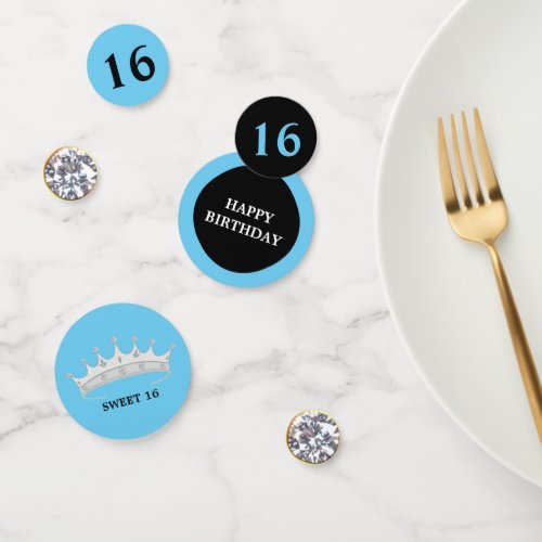 Sweet 16th Birthday on turquoise blue  black Confetti