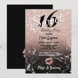 Sweet 16th Birthday Party Black & Rose Gold Theme  Invitation