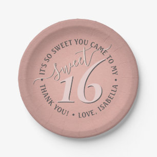 Sweet 16th Birthday Party Elegant Girly Rose Gold Paper Plates